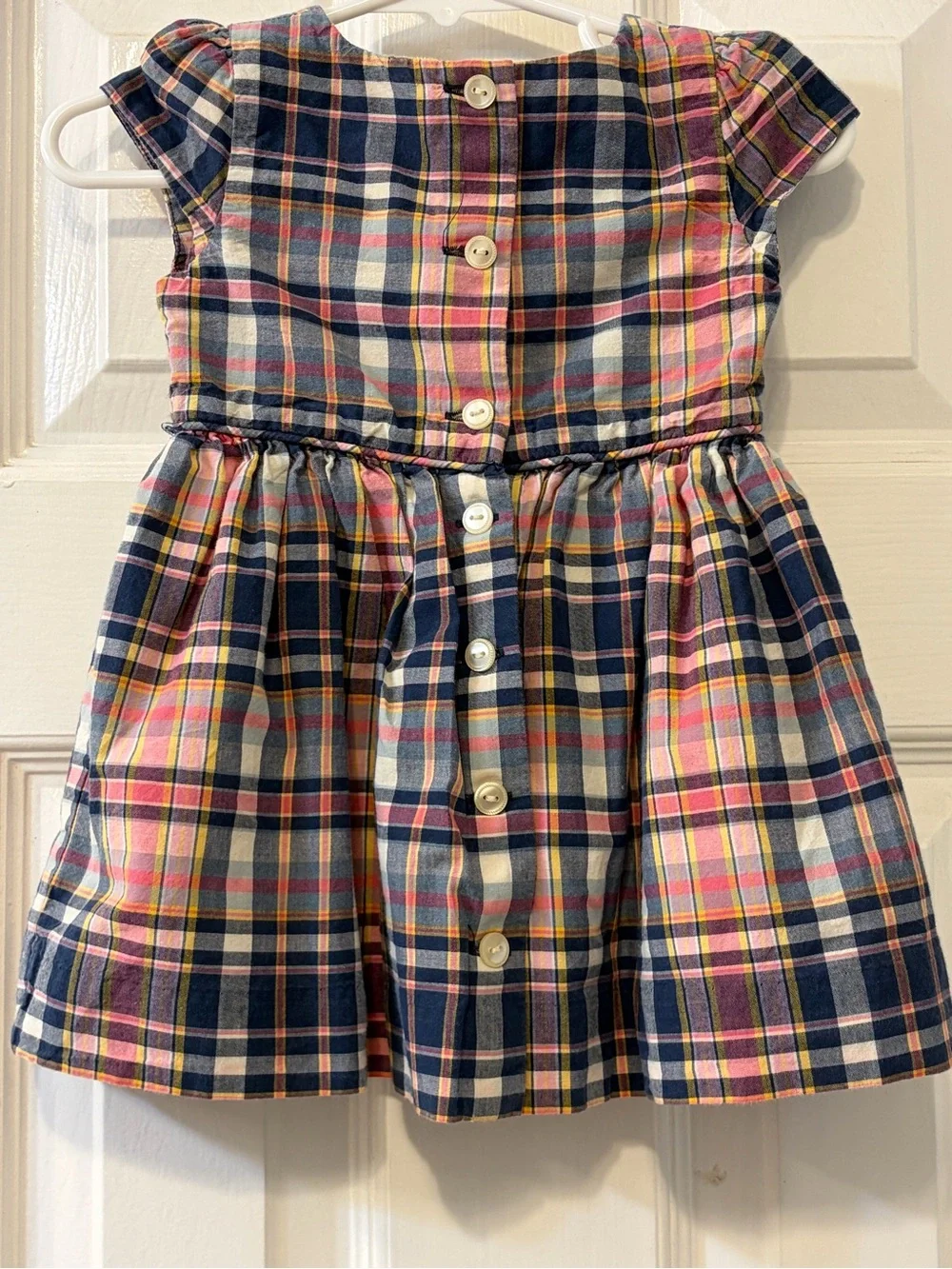 Ralph Lauren Pink & Blue Colorful Multi-Check Plaid Pattern w/Gathered Skirt 6 M